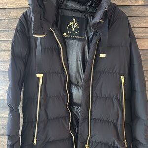 Moose Knuckles Black Jacket with Gold Zippers